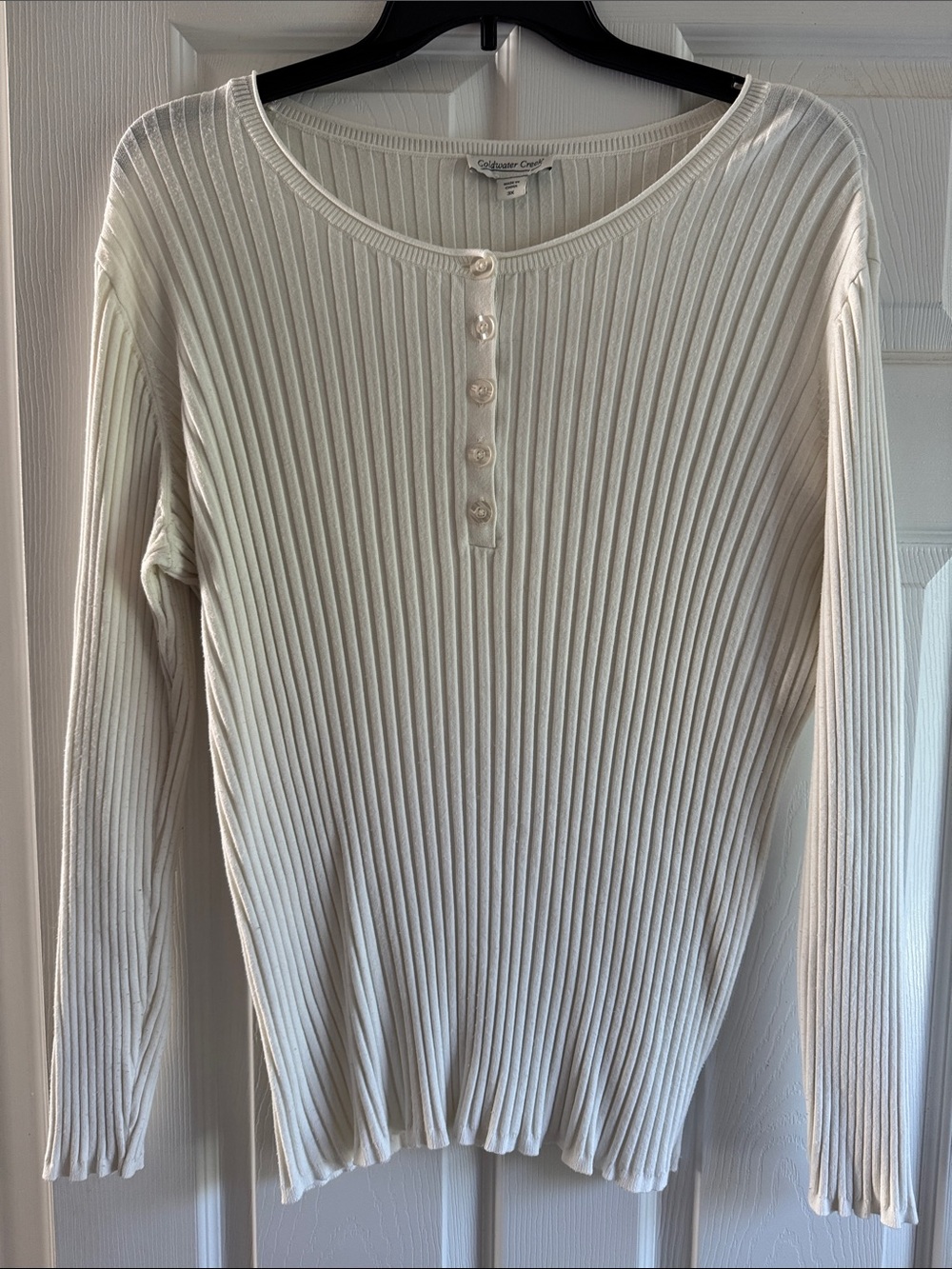 Coldwater Creek Cream Ribbed Button-Front Long Sleeve Top